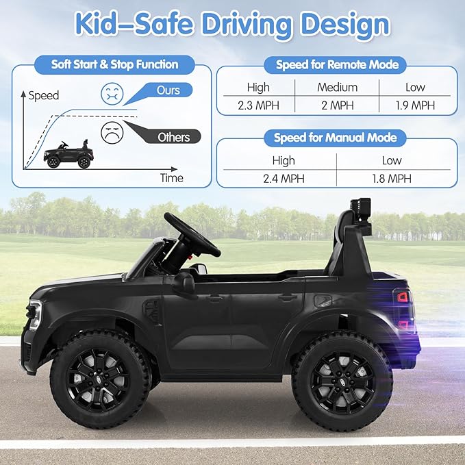 HONEY JOY Ride On Car, 12V Licensed Ford Ranger Electric Vehicle - Image 6