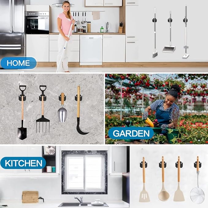 24PCS Broom and Mop Holder, Heavy Duty Garden Tool Organizer Rack Rake and - Image 7