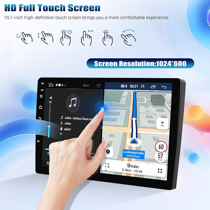 10.1Inch 2.5D HD Double Din Car Stereo Radio Receiver, Android Touch Screen MP5 - Image 6