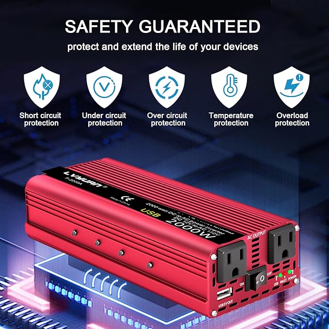 1000W Power Inverter 12V DC to 110V AC Car Plug Adapter Outlet Converter - Image 4