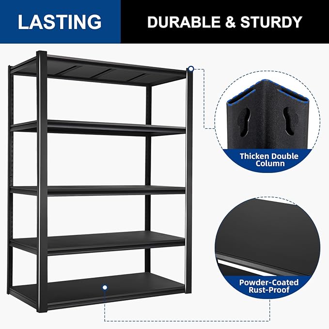 BILT HARD 3500 LBS 48" W x 24" D x 72" H Metal Garage Shelving Unit, 5-Tier - Image 5