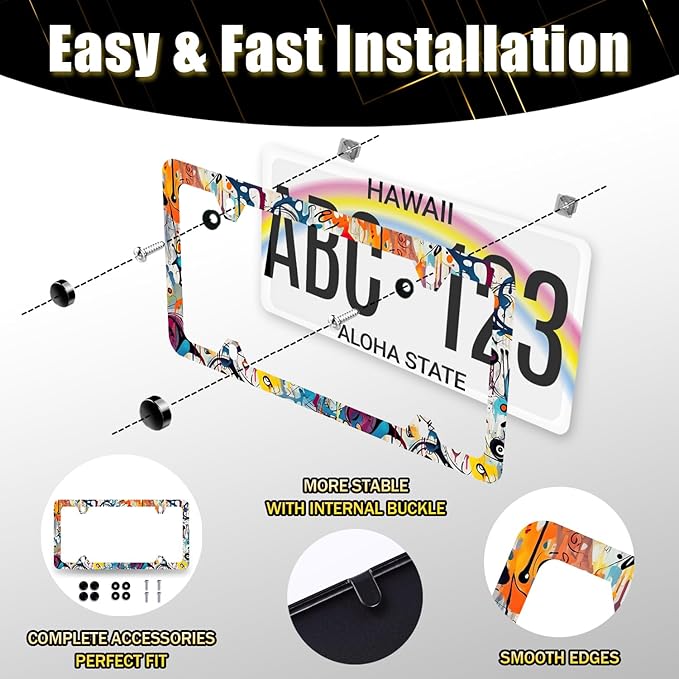 Abstract Graffiti Pattern License Plate Frame Colorful License Plate Stainless - Image 4
