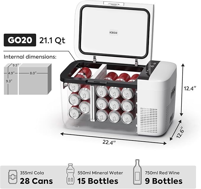ICECO GO20 Dual Zone 12 Volt Refrigerator, 12V Car Refrigerator - Image 4
