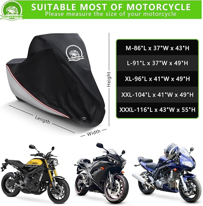 COVERVIN Motorcycle Cover, All Weather Outdoor Waterproof Night Protection - Image 3