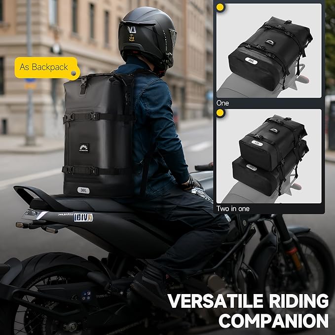 Motorcycle Tail Bag, 30L Waterproof Saddle Bag, 2 Size and 3 Color Options - Image 2