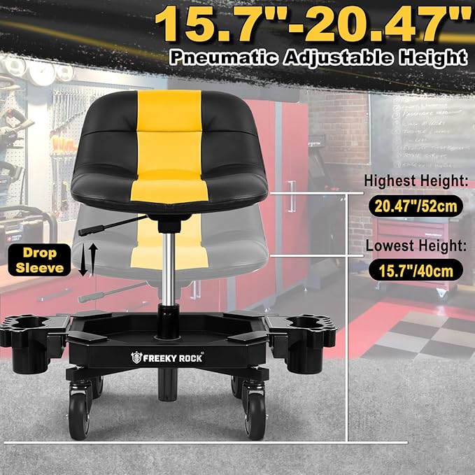 Rolling Stool with Wheels, Adjustable Height Pneumatic Garage Work Mechanic - Image 2
