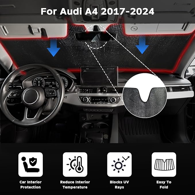 Windshield Sun Shade for Audi A4 2017-2024 - Image 2