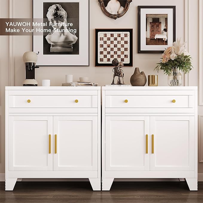 Metal Sideboard Cabinet with Big Drawers, Farmhouse Coffee Bar with One - Image 2