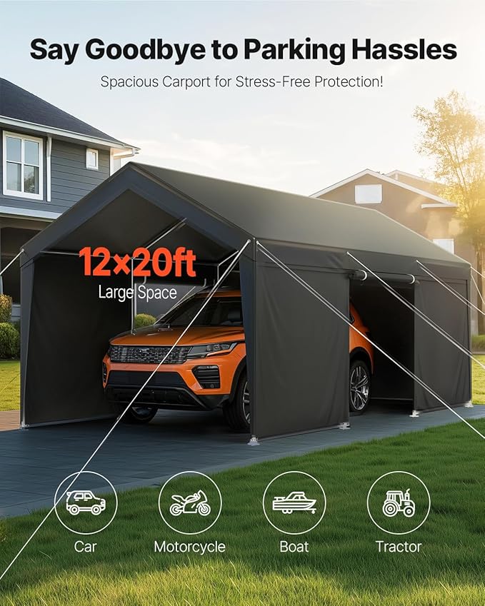 VEVOR 12x20 FT Heavy Duty Carport, Portable Car Canopy - Image 2