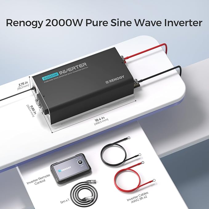 Renogy Inverter PUH 2000W, 12V to 110V Pure Sine Wave Power Inverter, Built-in - Image 8