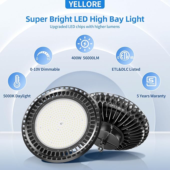 9 Pack 400W LED High Bay Light 56000LM 5000K 120VAC UFO Light IP65 Waterproof - Image 2