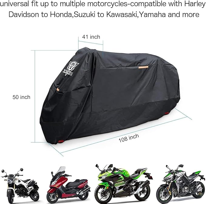XYZCTEM Black Motorcycle Cover -Waterproof Outdoor Storage Bag, Fits up to 108" - Image 6