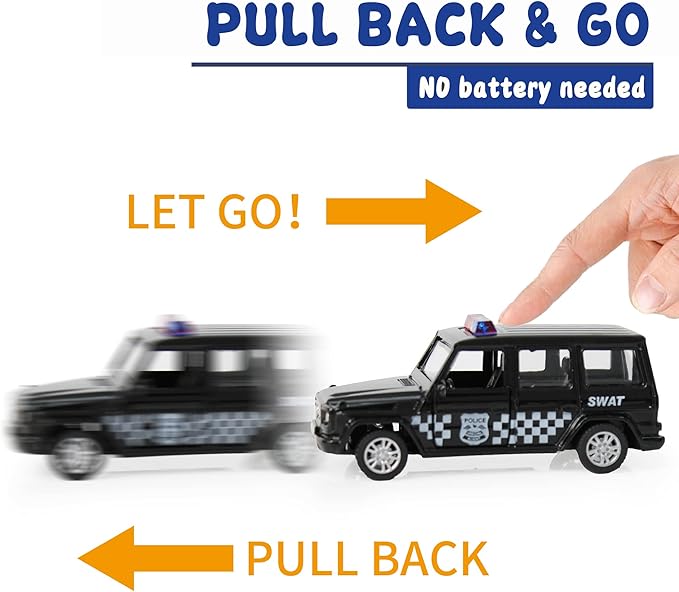 KIDAMI Die Cast Metal Little Toy Cars Set of 5, Openable Doors Pull Back Car - Image 6