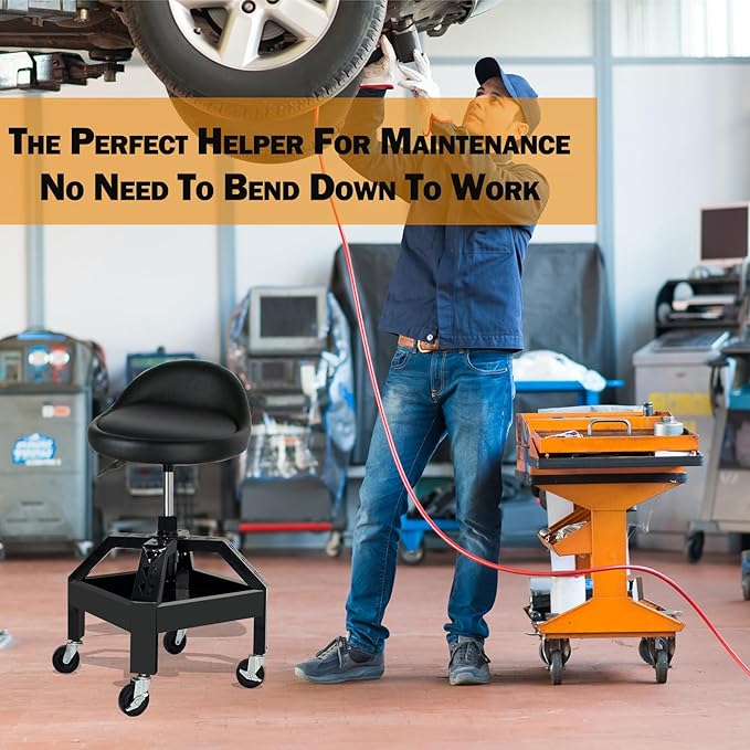Garage Shop Rolling Seat, Heavy Duty Adjustable Rolling Mechanic Stool - Image 7