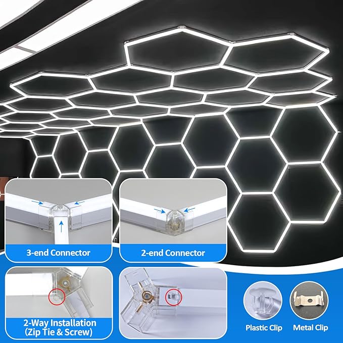 tewei Hexagon LED Garage Light, 6 Grids Hexagon Car Detailing Lighting Fixture - Image 5