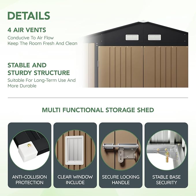 10X12X7.5 FT Outdoor Steel Storage Shed - Image 4