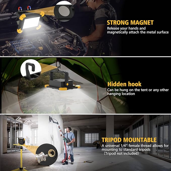 Rechargeable Magnetic Work Light, 40W Portable LED Flood Light Battery Powered - Image 5