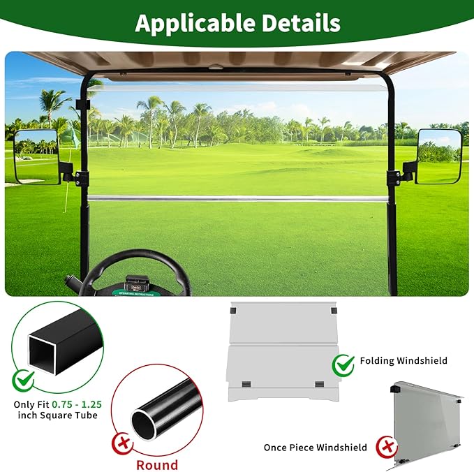 Golf Cart Side Mirrors No Drilling, Universal Folding Rear View Mirror - Image 4
