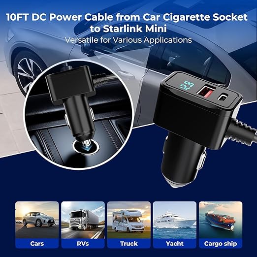 3 in 1 Starlink Mini Cable 10FT, Nolansend Starlink Mini Car Charger DC Power - Image 3