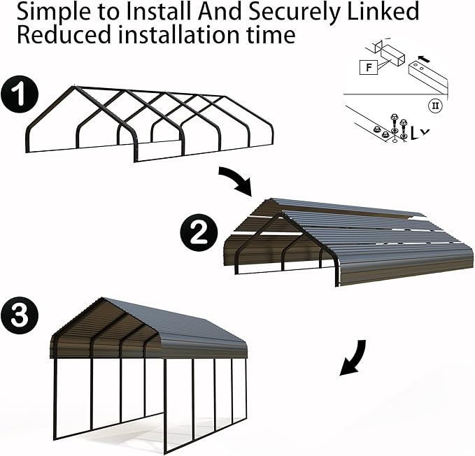 Heavy Duty Metal Carport 10x20 ft Galvanized Steel Carport Shelter - Image 6