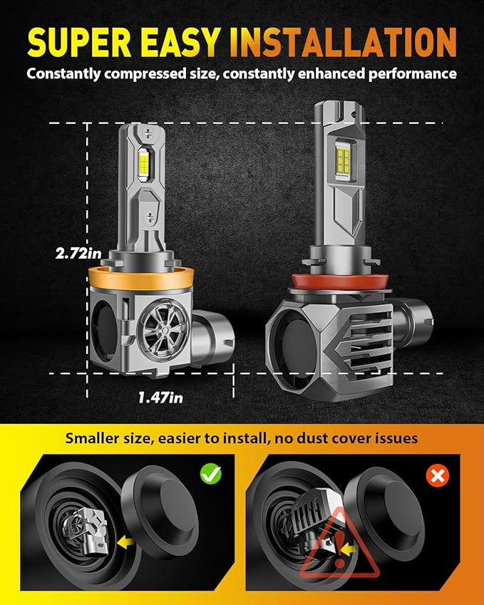 9005/HB3 H11/H8/H9 LED Bulbs Combo, 000LM Insane Brightness, Real 1:1 Mini Size - Image 4