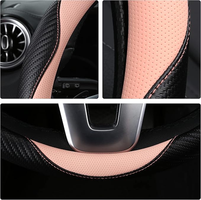 Car Steering Wheel Covers for Women Padded Carbon Fiber PU Leather Cute Auto - Image 6