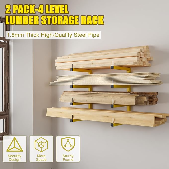 2-Pack Lumber Storage Rack, Wood Storage Racks Wall Mount, Heavy Duty Garage - Image 2