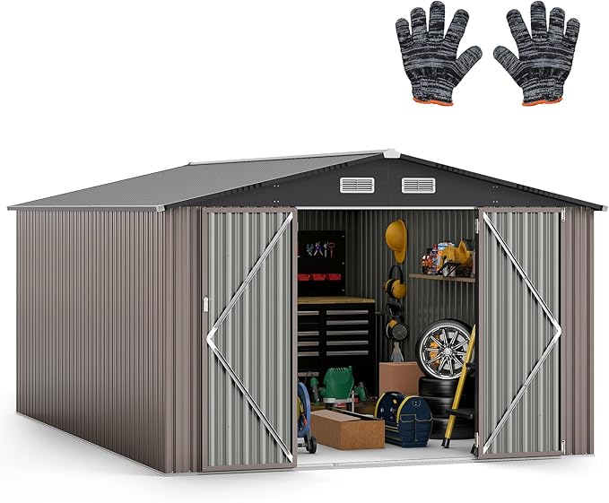 Goplus 10 x 14 FT Outdoor Storage Shed, Large Garden Tool House w/Improved - Image 2