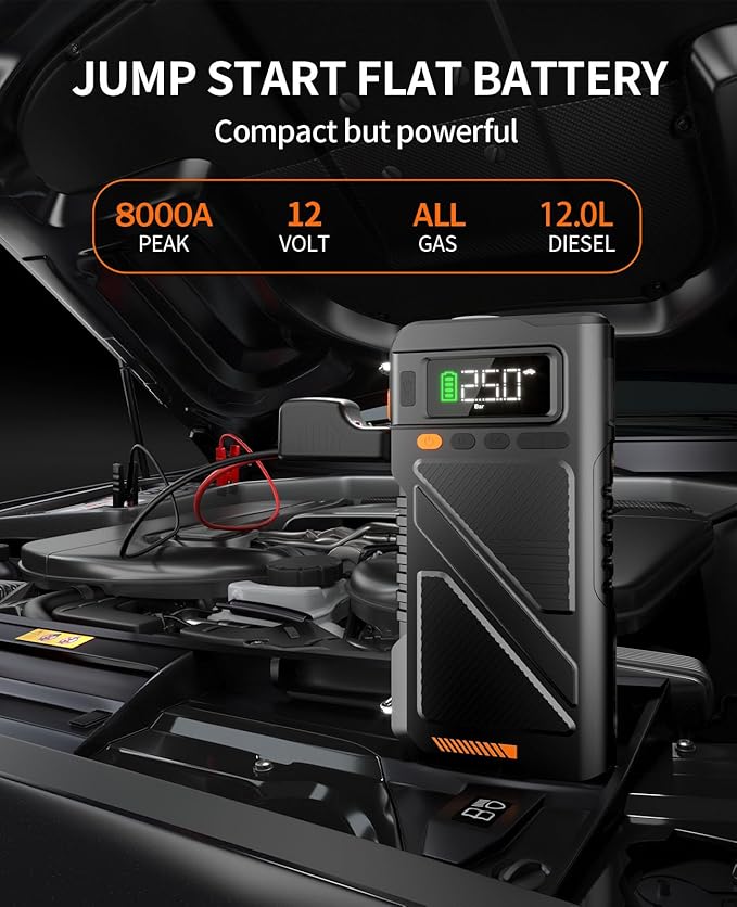 8000A Jump Starter with Air Inflator & Deflator Compressor, 9-in-1 Portable 12V - Image 3