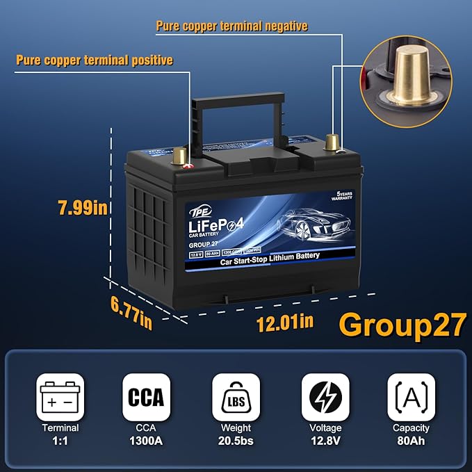 GROUP 27 Car Start-Stop Lithium Battery 12V 80AH Car Battery - Image 2