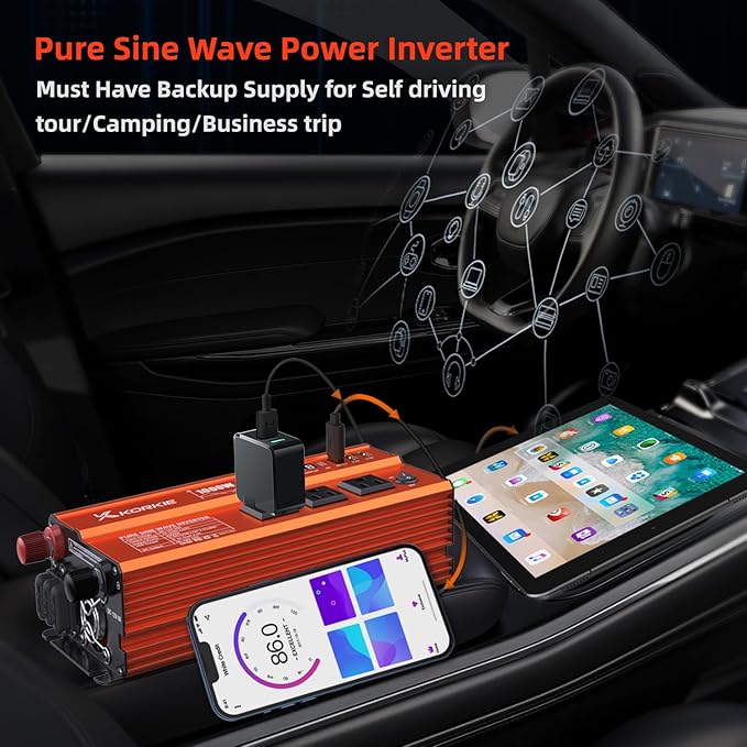 1000W Pure Sine Wave Inverter, Car Power Inverter, 12V DC to 110V AC Power - Image 2