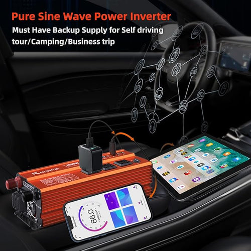 1000W Pure Sine Wave Inverter, Car Power Inverter, 12V DC to 110V AC Power - Image 2