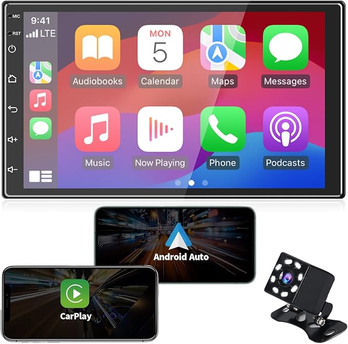 Double Din Car Radio Support Wireless CarPlay & Wireless Android Auto, 7 Inch by ANKEWAY