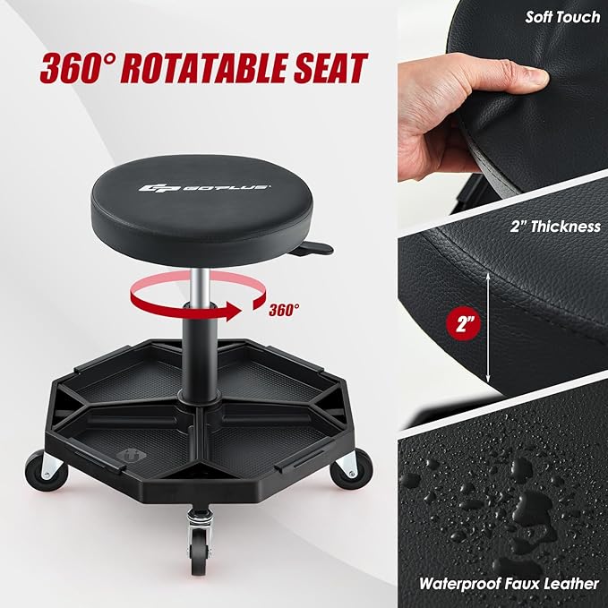 Goplus Mechanic Stool, Rolling Garage Chair - Image 6