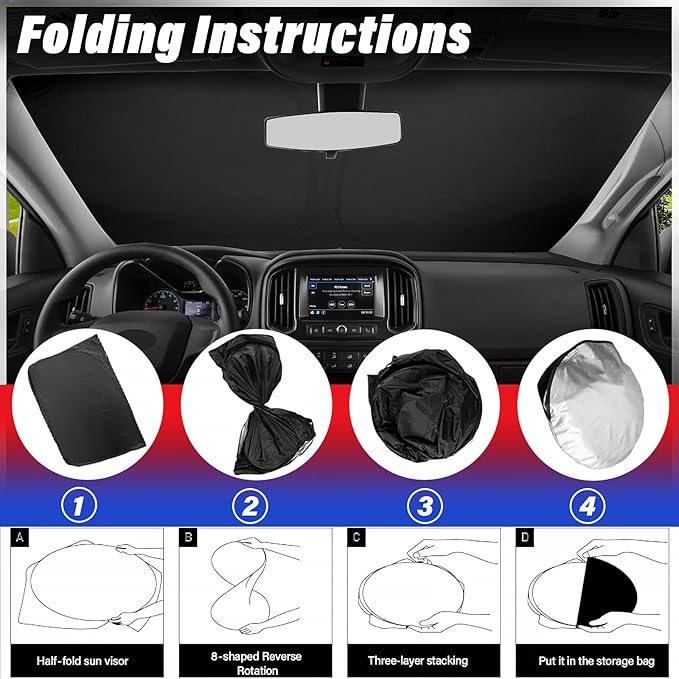 Sze Windshield Sunshade for 2015-2022 Chevrolet Colorado Retractable Front - Image 7