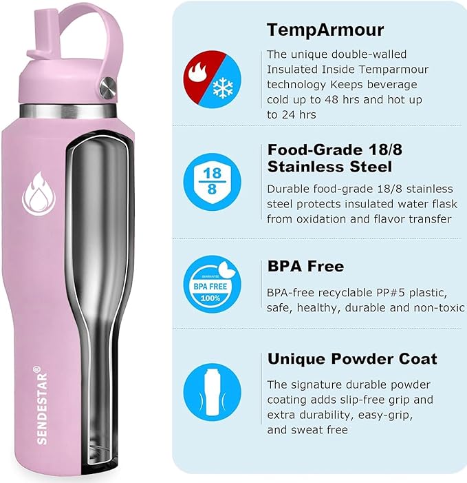 SENDESTAR SENDESTAR 40oz Stainless Steel Water Bottle, Double Wall Vacuum - Image 4