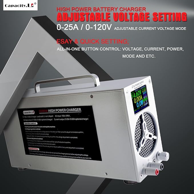 High Power Battery Charger, 0-120V Upgraded Design LifePO4 Battery Charger - Image 3