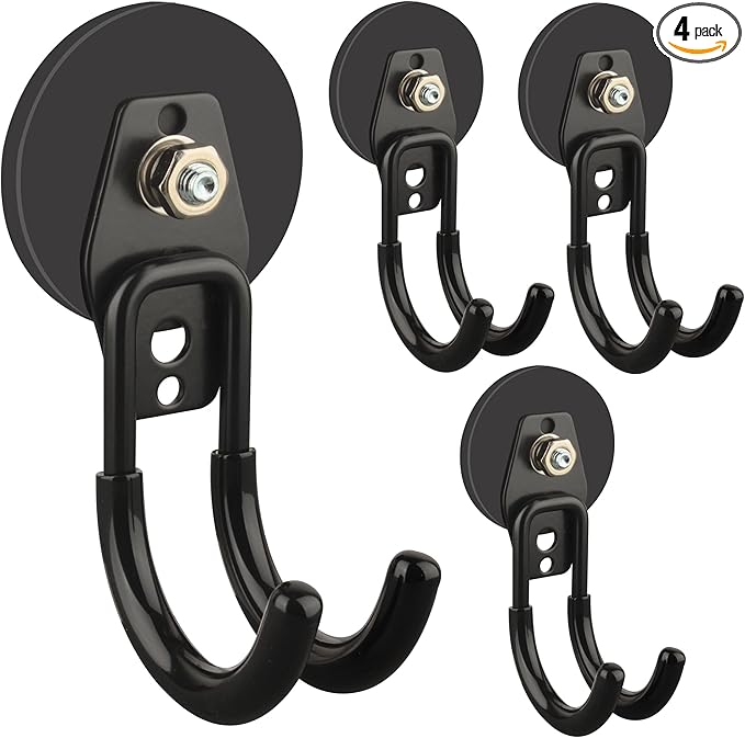 ULIBERMAGNET Garage Magnetic Hooks, 4 Pack Black Heavy Duty Large J Hooks by ULIBERMAGNET