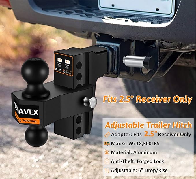Adjustable Trailer Hitch-Drop Hitch Fits 2.5-Inch Receiver -6" Drop/Rise Tow - Image 2