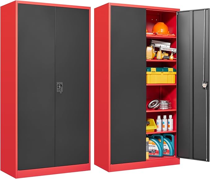 SISESOL Red Metal Storage Cabinet - Image 7