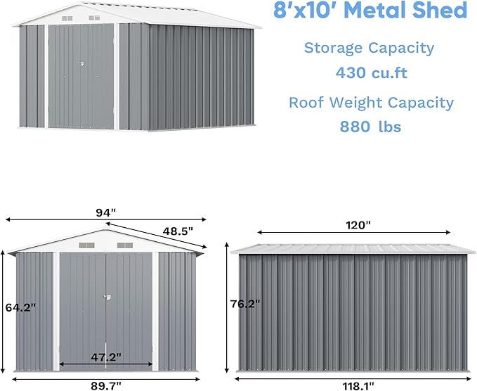 Greesum 8×10FT Outdoor Storage Shed, Metal Patio Storaged Sheds - Image 4