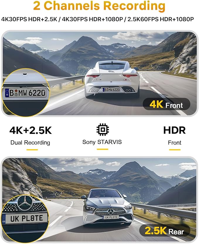 GKU Dash Cam Front and Rear, 4K 60fps＋2.5K Dashcam, STARVIS Sensor, 5G WiFi GPS - Image 2