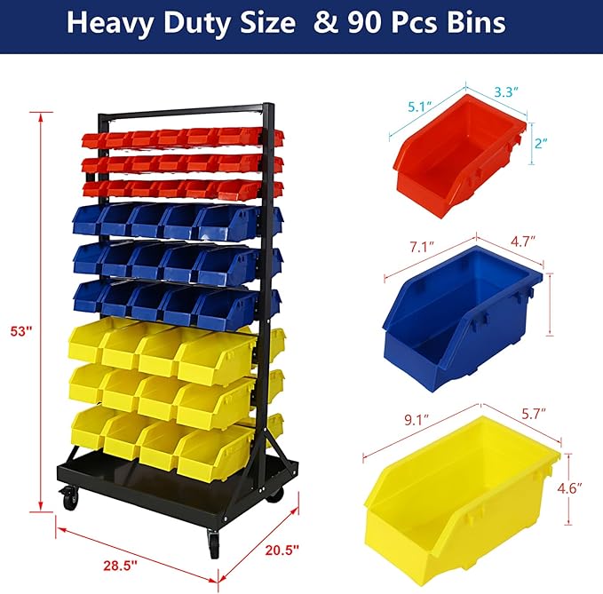 90 Parts Bin Rack Garage Storage Unit 9 Tiers System Steel Shelf - Image 2
