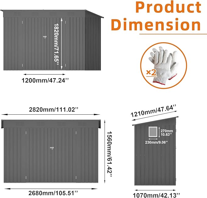 4 x 9 FT Metal Outdoor Storage Shed w/Lockable Door, Lean to Storage Sheds - Image 3