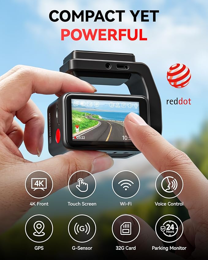 REDTIGER F4 4K Dash Cam Front, 2.2 inch Mini Car Camera, 2160P UHD Touch Screen - Image 2