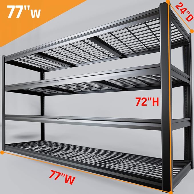 77" W Storage Shelves Heavy Duty Garage Shelving 4 Tier Metal Shelving Unit - Image 2