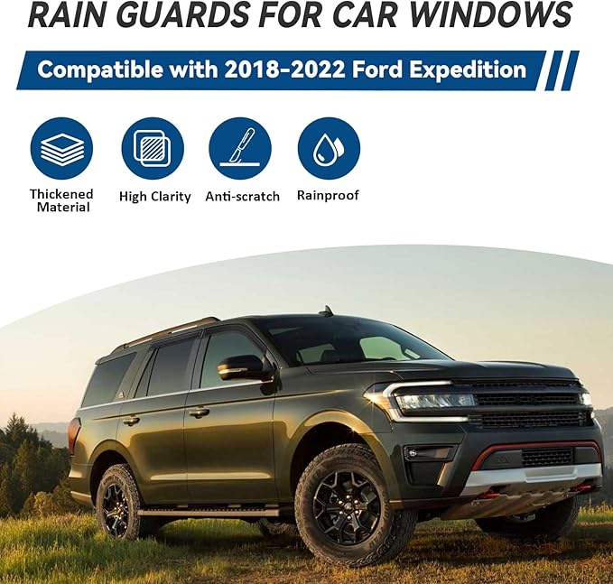 Window Visors Compatible with 2018-2022 Expedition Front+Rear Smoke Tint - Image 2