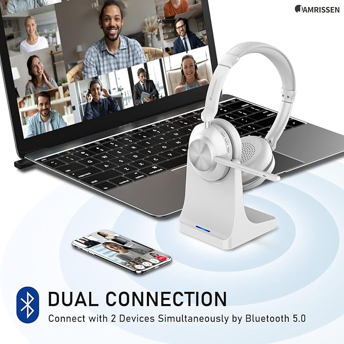 Wireless Headset with Mic for Work, Wireless Headset with USB Dongle & Charging - Image 2
