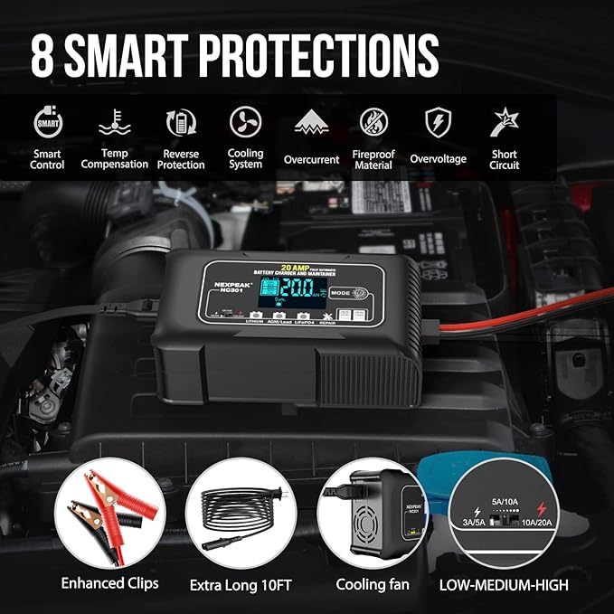 NEXPEAK NC301 20-Amp Car Battery Charger, 12V and 24V Smart Fully Automatic - Image 4