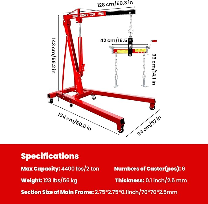 Engine Lift with Load Leveler, 2T Heavy Duty Alloy Steel Folding Cherry Picker - Image 6